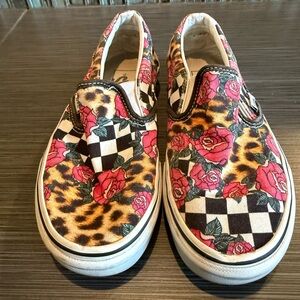 Vans Leopard and Rose Slip-On Shoes